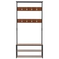 Cuier cu pantofar Entryway, InArt, 80x30x170 cm, fier/MDF, negru/maro