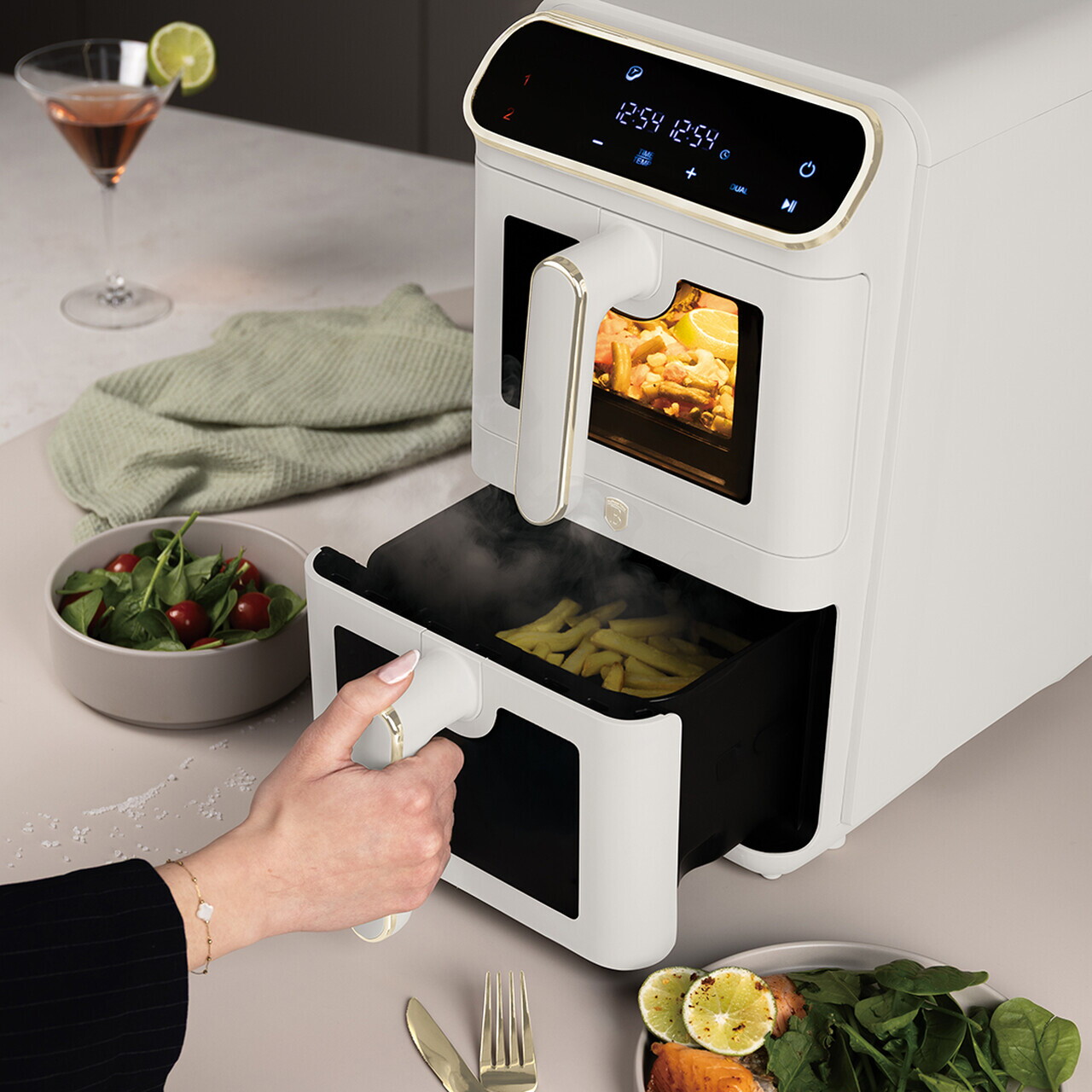 Friteuza dubla cu aer cald Berlinger Haus, Sahara, 2460W, 5.5+5.5 L, crem mat - imagine 3