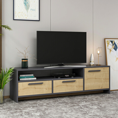 Comoda TV, Colman, Tyson, 160×35.6×46.4 cm, Stejar / Antracit Colman