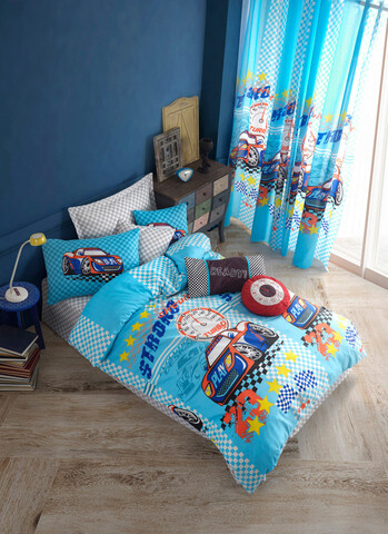 Lenjerie de pat pentru o persoana (de), 2 piese, turbo - blue, eponj home, 65% bumbac/35% poliester