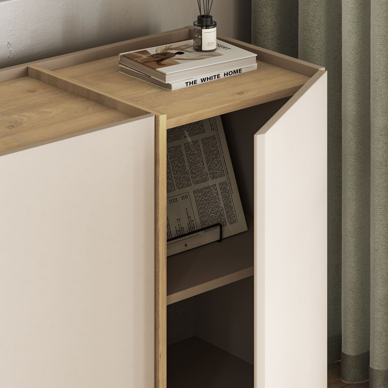 Consola, Nordure, Dorma, 180x80x45 cm, PAL, Nurcă / Stejar Safir — imaginea 4