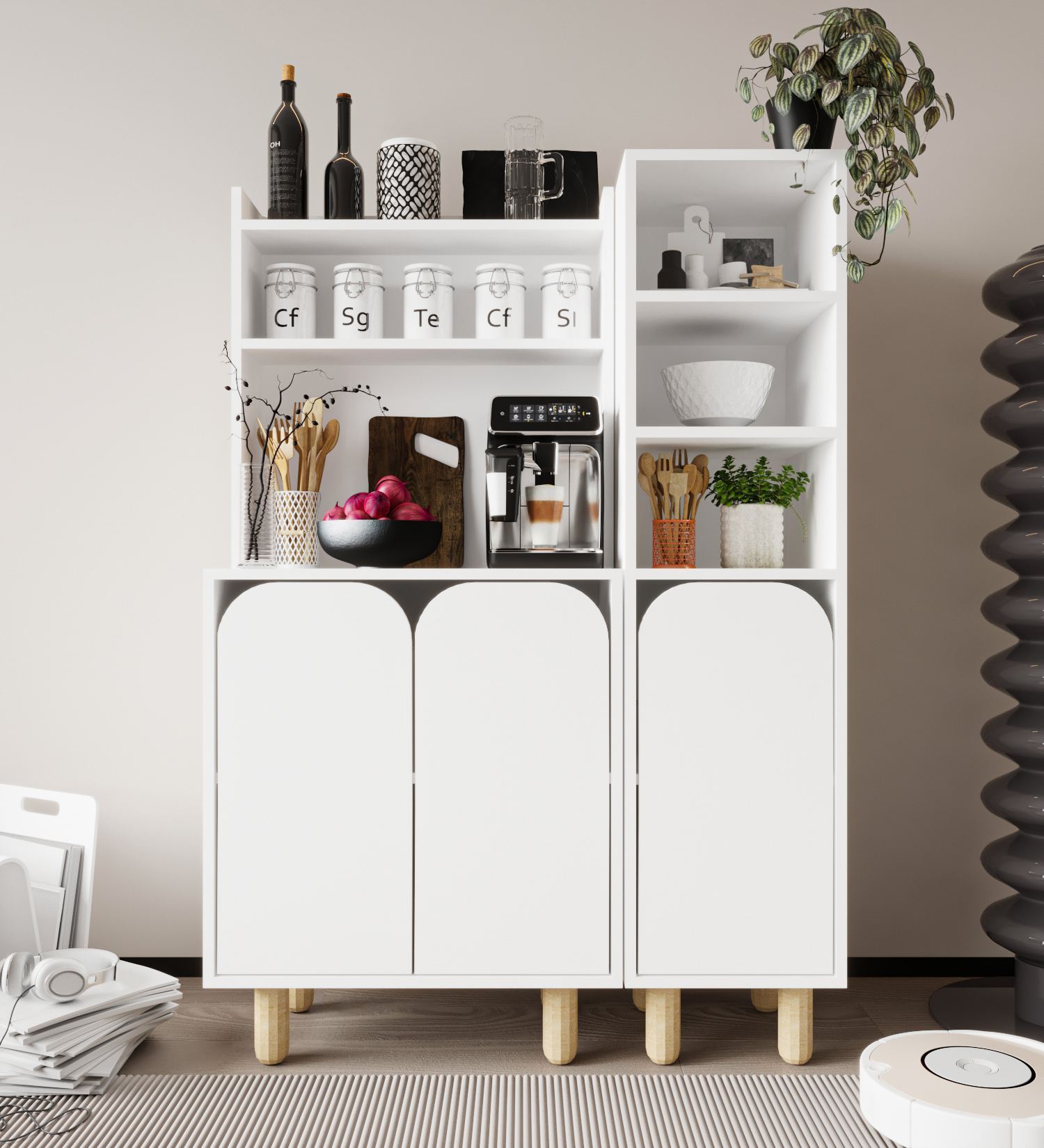 Dulap multifunctional, Hanah Home, Parma 3, 105x155x40 cm, PAL, Alb