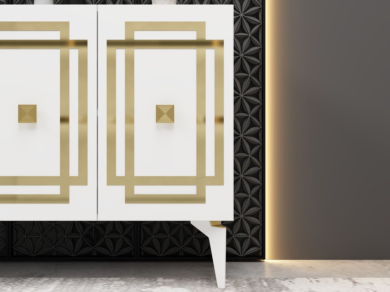 Consola, Hanah Home, Lotus, 150x79x40 cm, PAL , Alb/Auriu - view 3