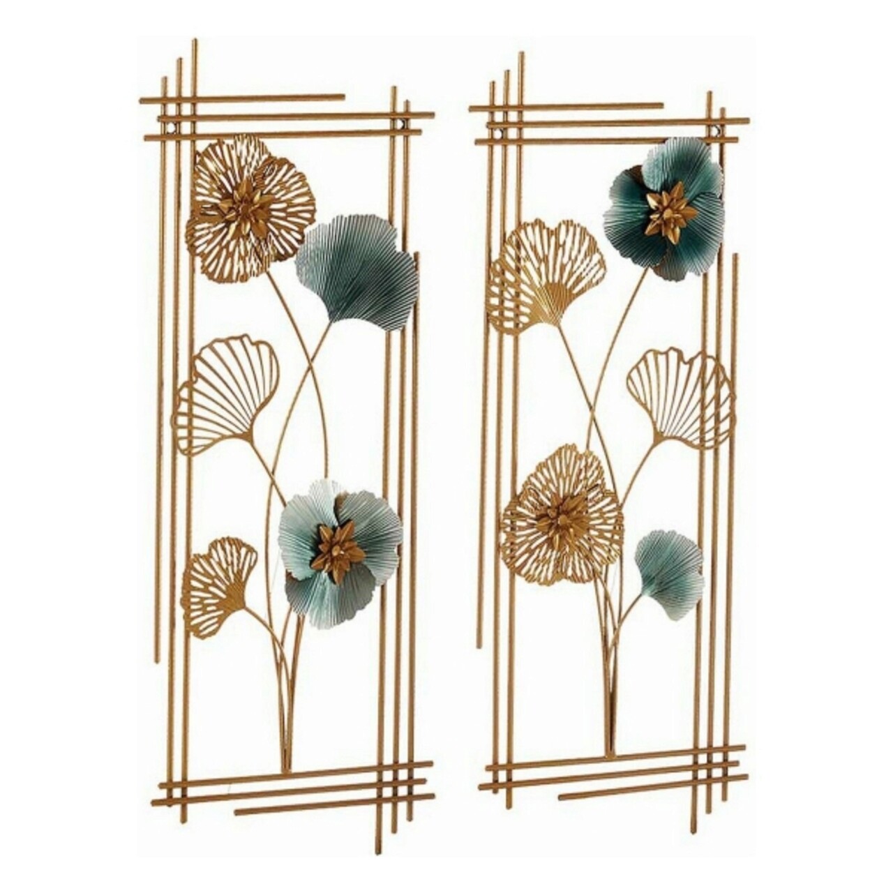 Set 2 decoratiuni de perete Flowers Mural, Gift Decor, 37 x 92 cm, metal