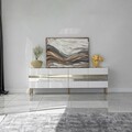Comoda TV, Neostill, Leon, 180x59x35 cm, PAL, Alb/Auriu