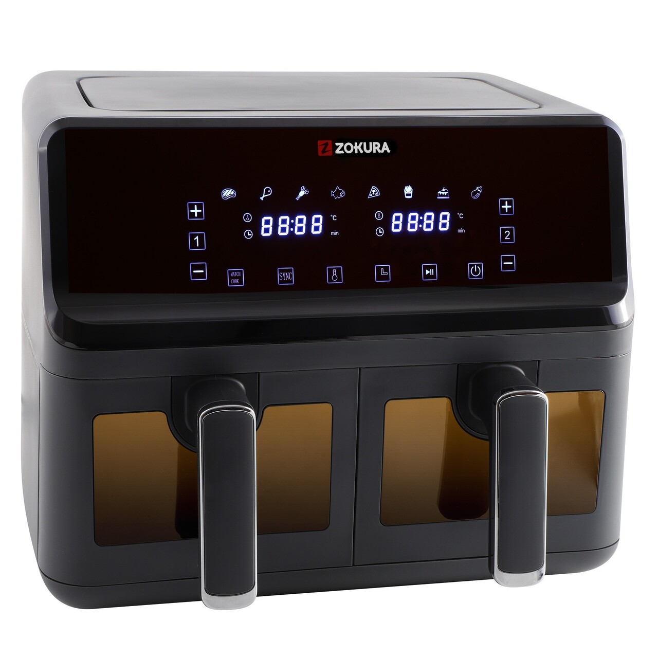 Friteuza dubla cu aer cald, 8 L, 1350+1350 W, Gri inchis - Zokura - imagine 4