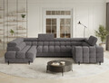 Coltar extensibil stanga 3 locuri ELTAP, LT-04AU, Fectory, 346x205x93 cm, lemn/poliester, gri inchis