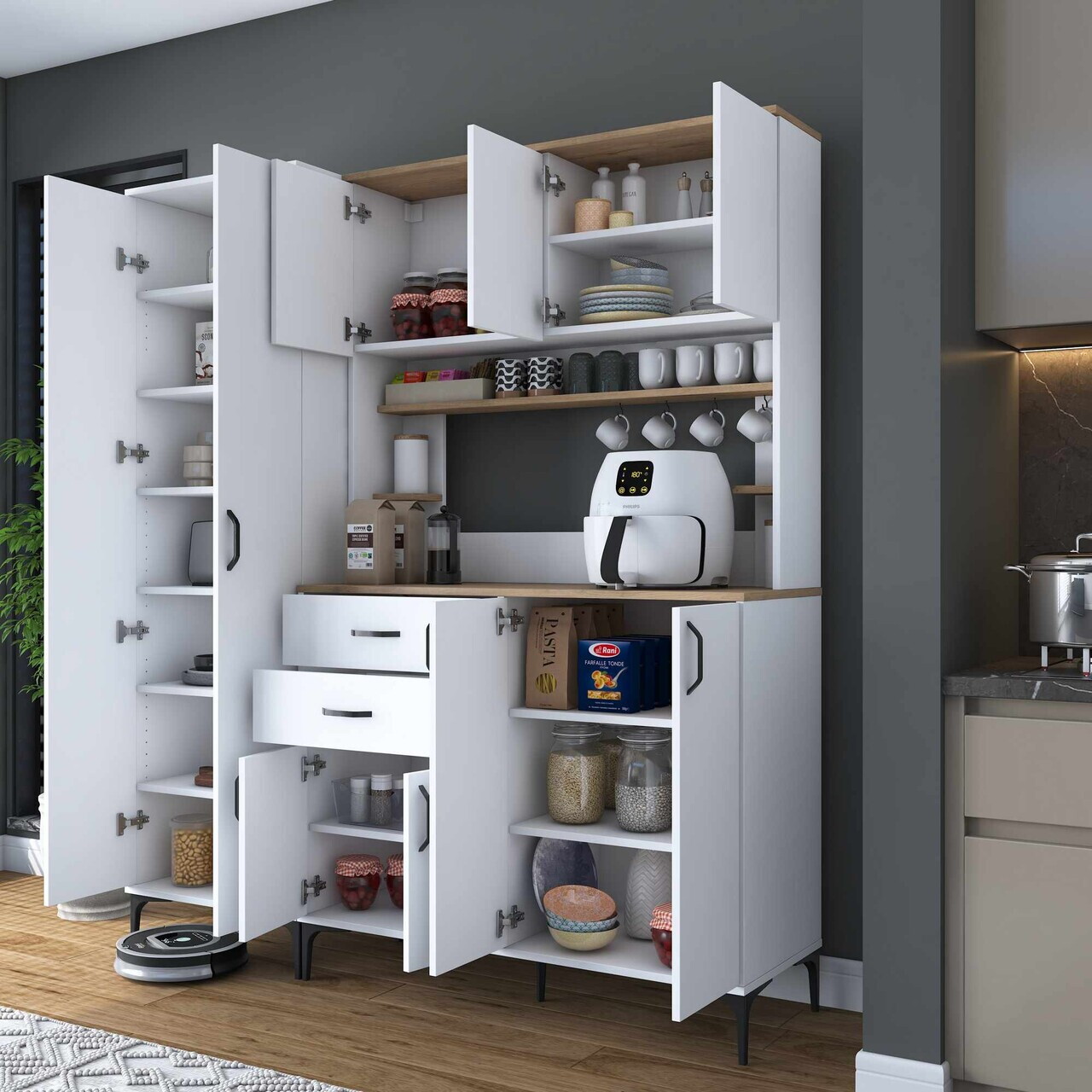 Dulap multifunctional, Hanah Home, JE264, 180x204.2x45 cm, Alb/Maro — imaginea 4