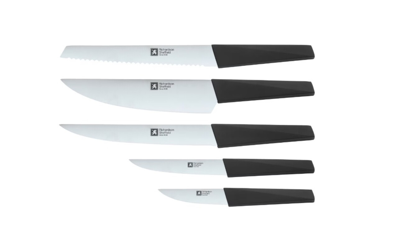 Set 5 cutite cu suport Richardson Sheffield, Edge Black, inox/lemn, negru/natur - imagine 2