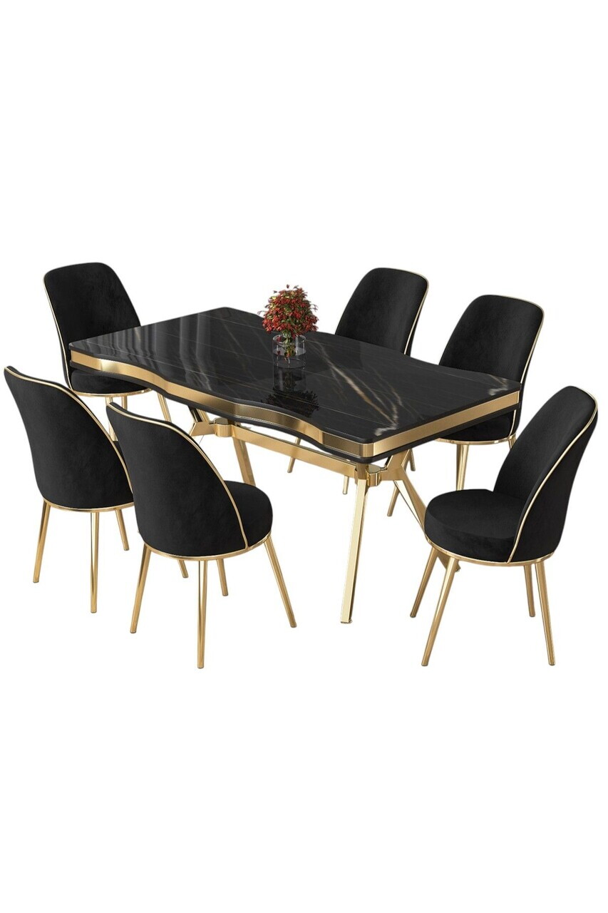 Set masa si scaune (7 piese), Hanah Home, Prah, Sonata / Auriu / Negru — imaginea 2