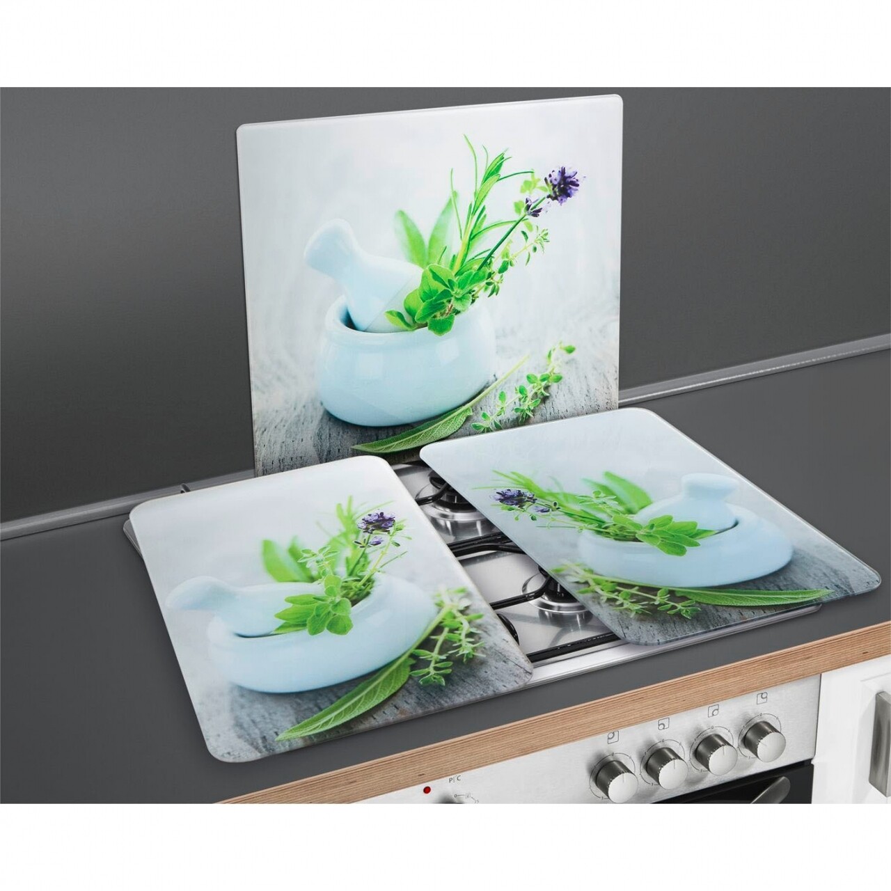 Set 2 protectii universale pentru aragaz Herb Garden, Wenko, sticla/termoplastic, 30 x 52 cm, multicolor - 1 | YEO