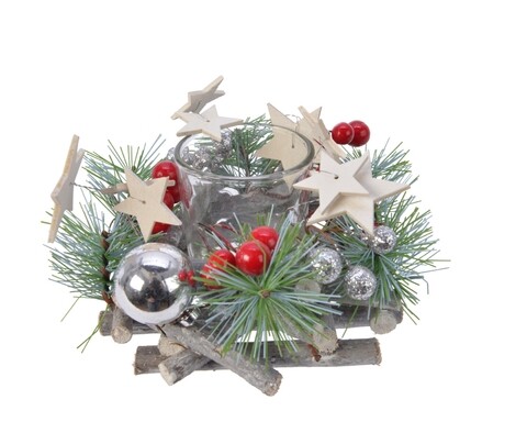Coronita decorativa cu 1 suport pentru lumanare Pinecone, Decoris, multicolor