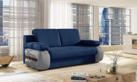 Canapea extensibila 3 locuri ELTAP, Laura, 202x79x84 cm, lemn/poliester, albastru inchis/gri deschis