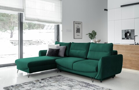 Coltar extensibil stanga 3 locuri ELTAP, LT-35NU, Silva, 276x201x100 cm, lemn/poliester, verde inchis