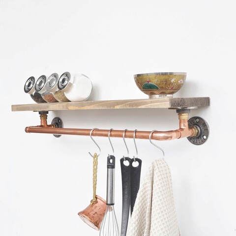Raft de perete, evila originals, cop001, 60x12x14 cm, nuc / rose gold