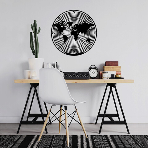 Decoratiune de perete, world map 9, metal, dimensiune: 68 x 68 cm, negru