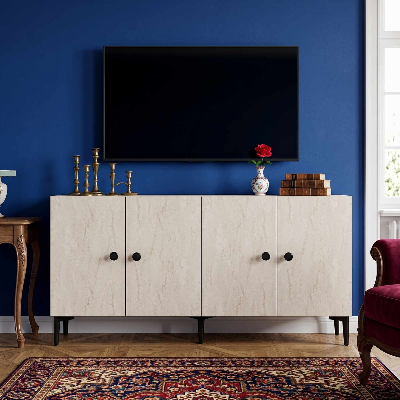 Consola, Hanah Home, Sherifa 180, 180x75x32 cm, Alb / Travertin — imaginea 2