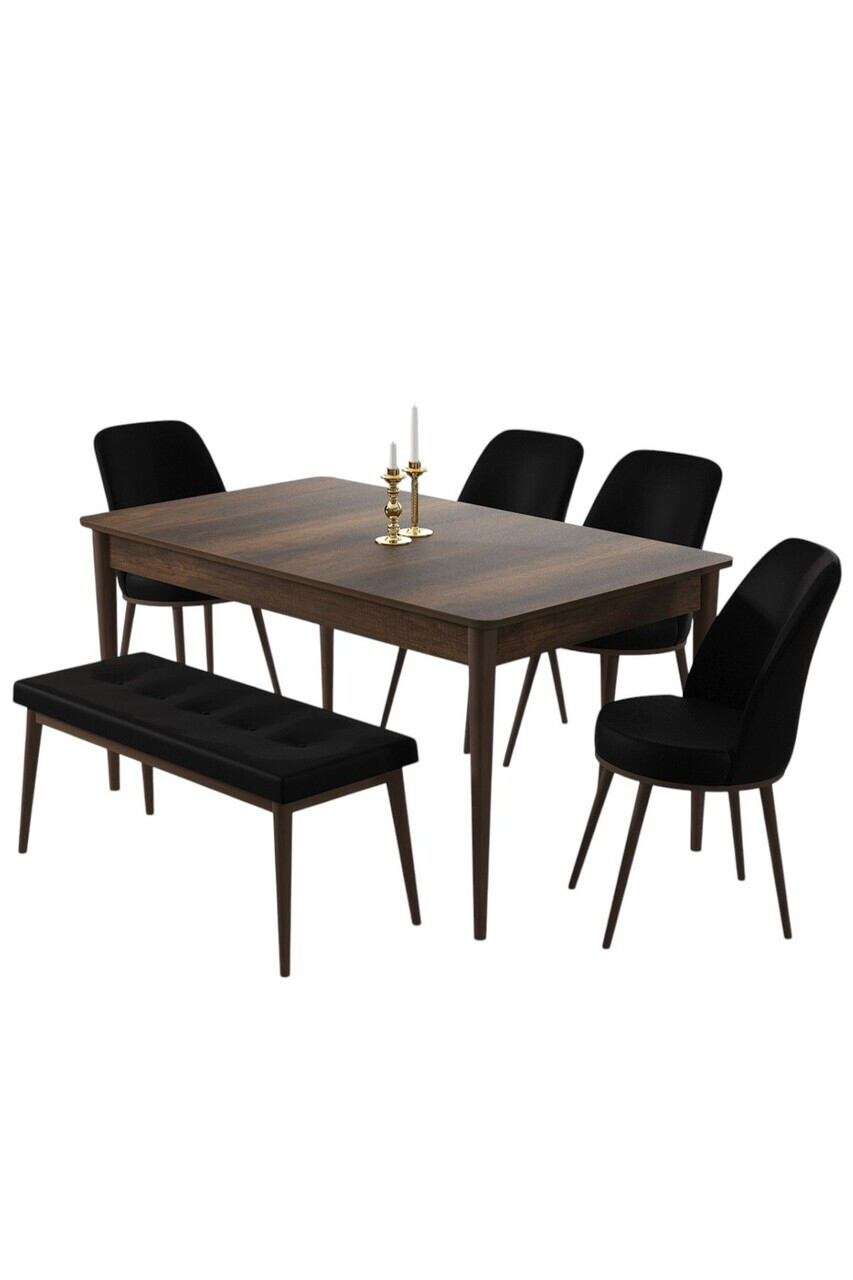 Set masa si 6 scaune, Hanah Home, Pir, Model baroc din lemn / Negru — imaginea 2