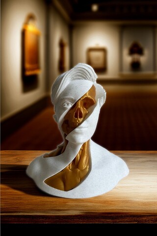 Suport lumanare, Human Skull, 15x15x15 cm, Aur/Alb