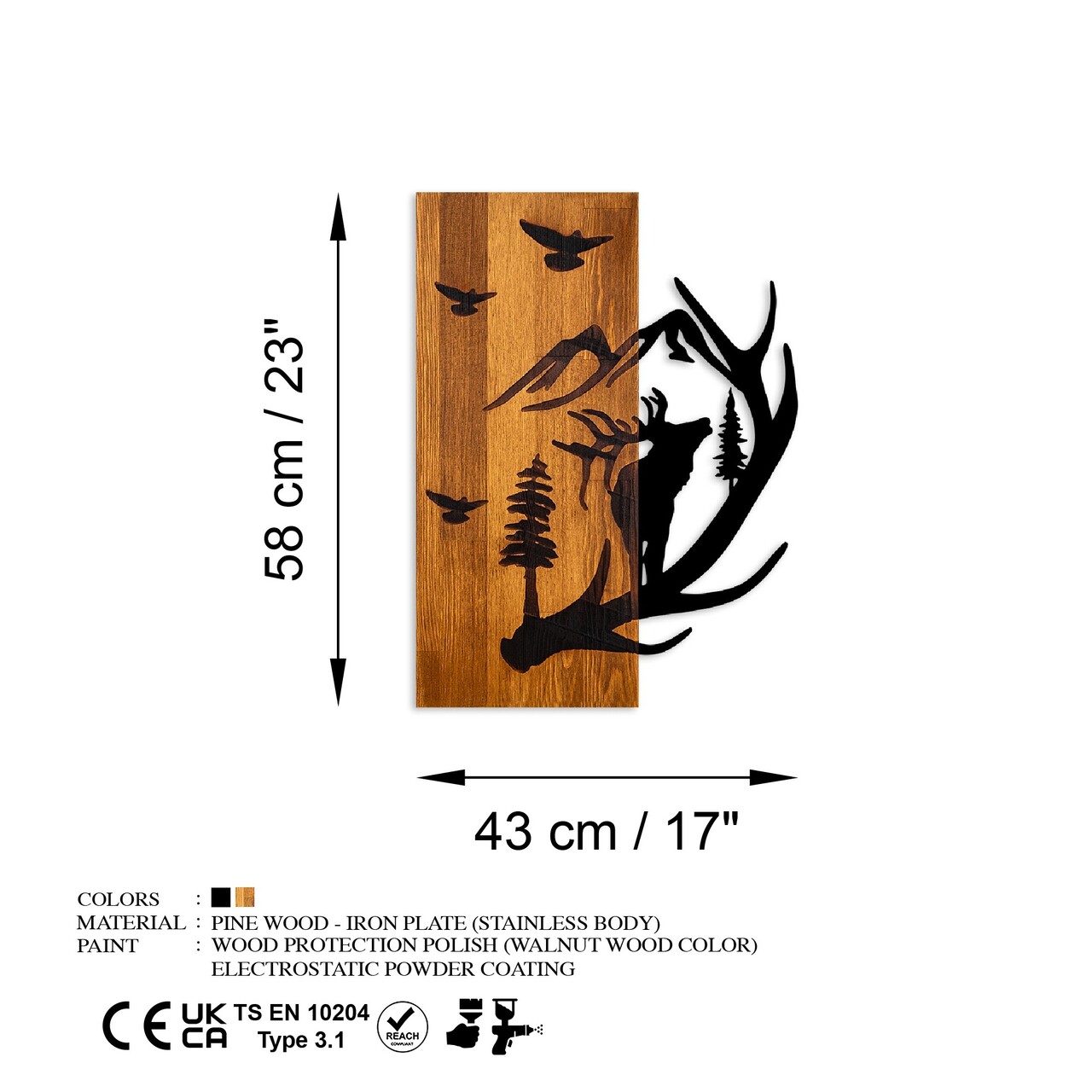 Decoratiune de perete, Deer and Mountain, Lățime: 43 cm Înălțime: 58 cm Adâncime: 3 cm, Nuc / Negru - view 7