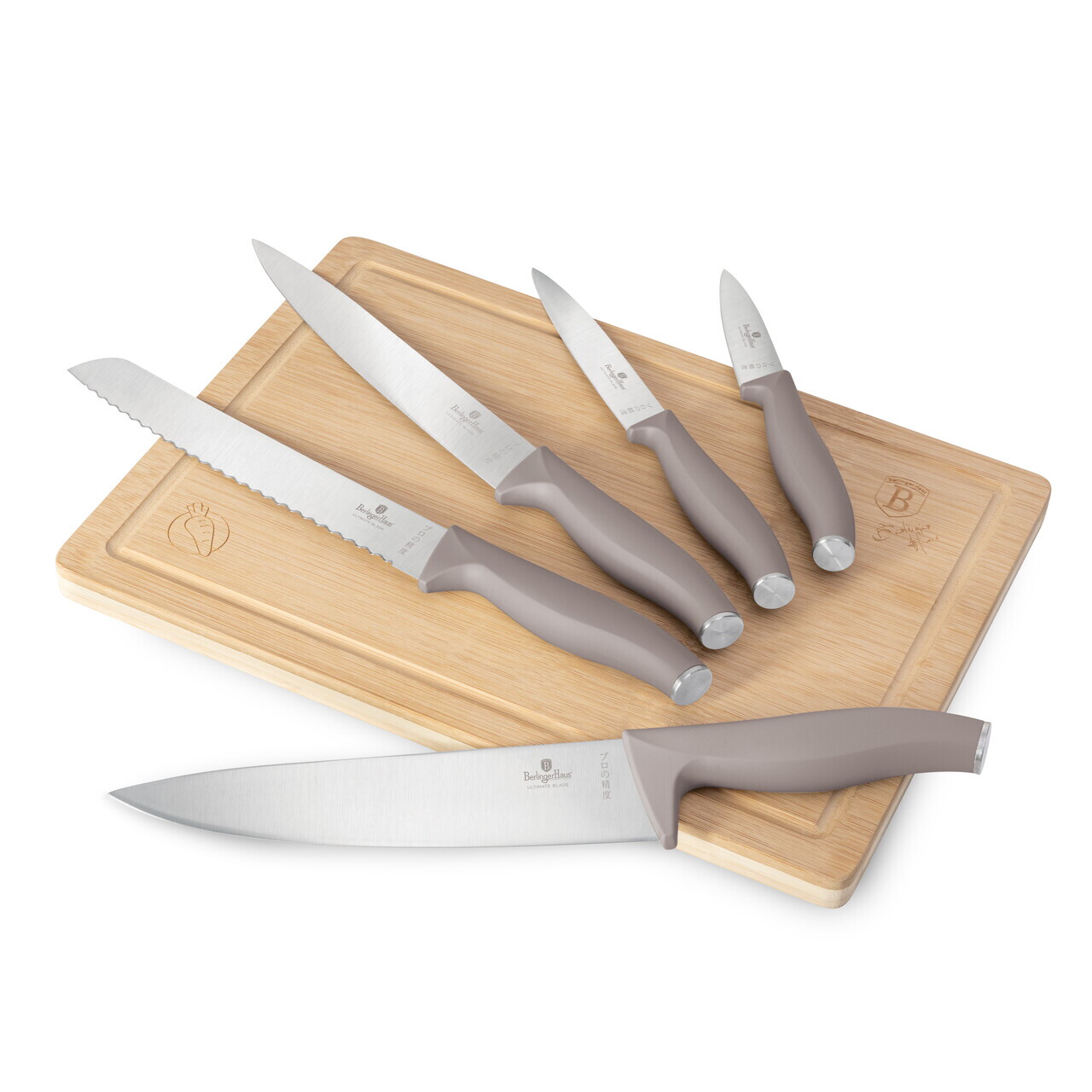 Set 5 cutite cu tocator Berlinger Haus, Taupe, inox/bambus, taupe mat/natur - imagine 2