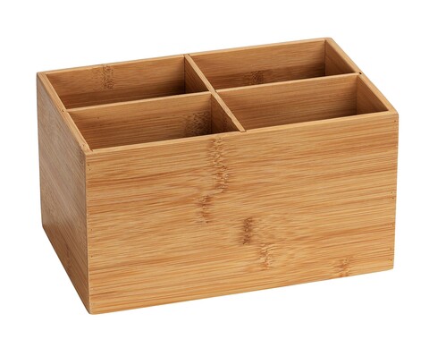 Cutie depozitare cu 4 compartimente, wenko, bamboo terra, 22 x 14 x 12 cm, bambus, natur