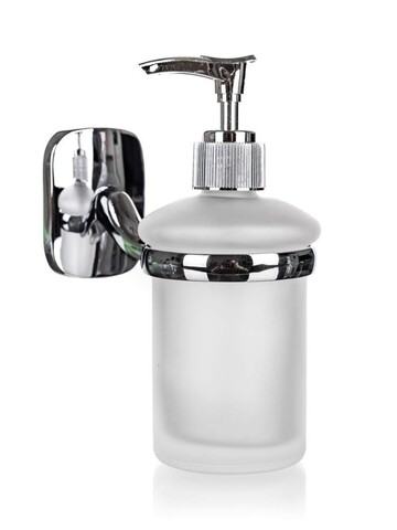 Dispenser sapun lichid, Brilanz, 5.5×5.5×15 cm, fixare pe perete, sticla/metal Brilanz