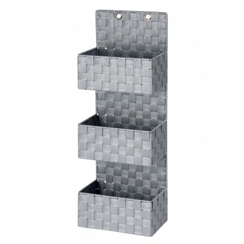 Organizator cu montare pe usa, 3 compartimente, Adria Grey, Wenko, 72 x 25 cm, 100% polipropilena/inox, gri