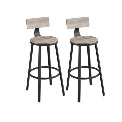 Set 2 scaune de bar, Vasagle, Industrial, 54x99 cm, PAL/otel, gri