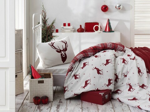 Lenjerie de pat pentru o persoana single xxl (de), 2 piese, geyik - claret red, eponj home, 65% bumbac/35% poliester