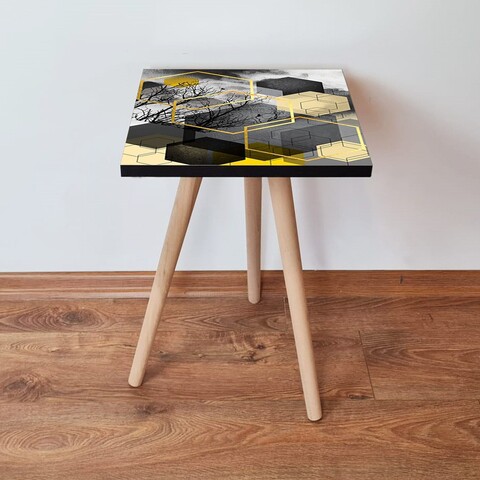 Masuta, Leona, Shp162, 35x42x35 cm, Negru / Auriu / Gri