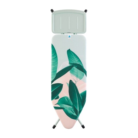 Masa de calcat, Brabantia, SSUH - Tropical Leaves, 45 x 124 cm, otel inoxidabil/bumbac, alb/verde/roz