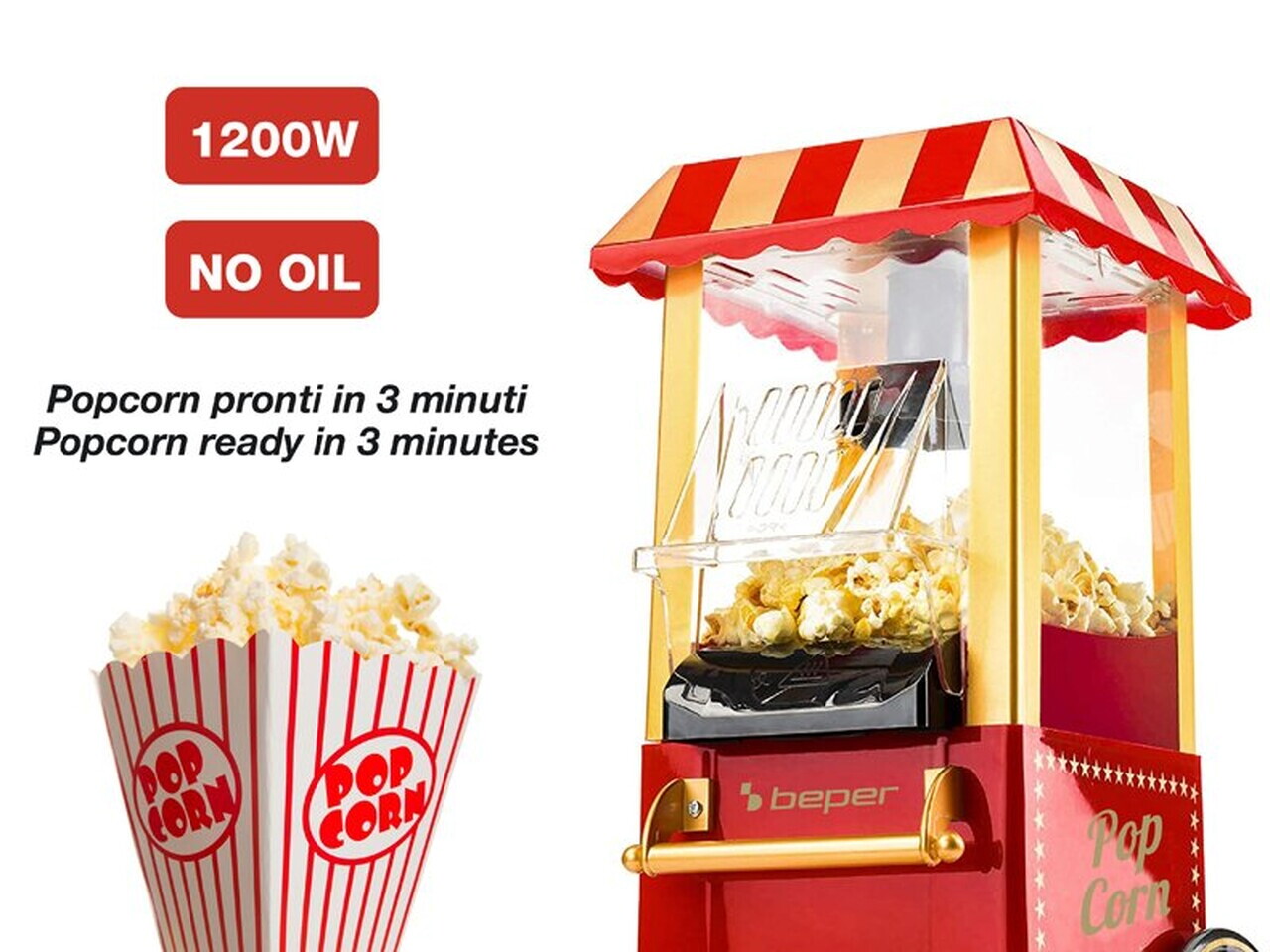 Aparat pentru popcorn BT.651Y, Beper, 1200 W, retro anii 50 - view 4