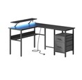 Birou in forma de L / birou de colt, Vasagle, Gaming Desk, cu suport monitor, sertare, priza incorporata si porturi USB, 120x150x89 cm, PAL/otel, negru