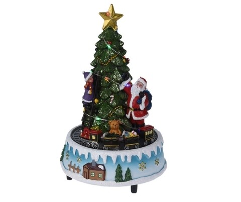 Decoratiune luminoasa Santa and Tree, 20 LED-uri, 15.5x22 cm, multicolor