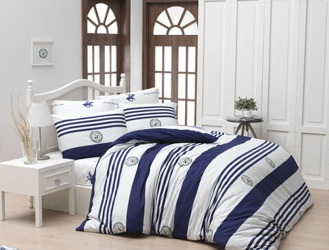 Lenjerie de pat dubla, Beverly Hills Polo Club, BHPC 003 – Dark Blue, 3 piese, bumbac ranforce, multicolor Lenjerii de Pat
