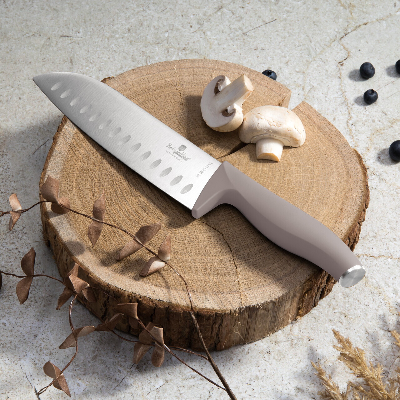 Set 5 cutite cu suport patrat Berlinger Haus, Taupe, inox/bambus, taupe mat/natur - imagine 6