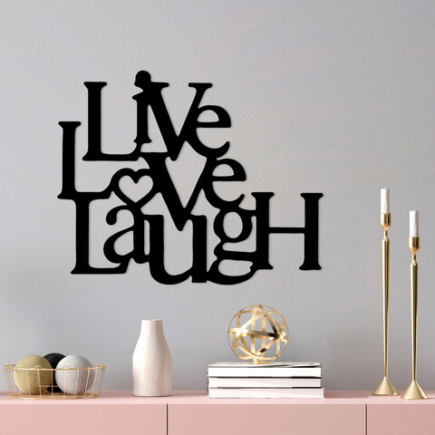 Decoratiune de perete, live-love-laugh, metal, dimensiune: 68 x 1,5 x 66 cm, negru