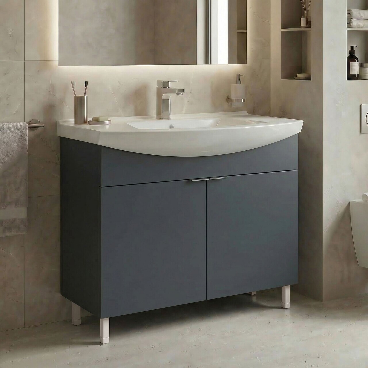 Dulap de baie cu chiuvetă, Hanah Home, Purus 100, Antracit mat