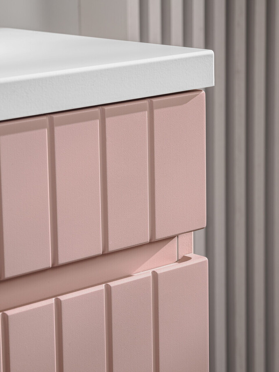 Set mobilier baie Iconic Rose Lili 80 cm, dulap inalt, masca cu lavoar si oglinda, Comad, MDF/PAL, roz - view 4
