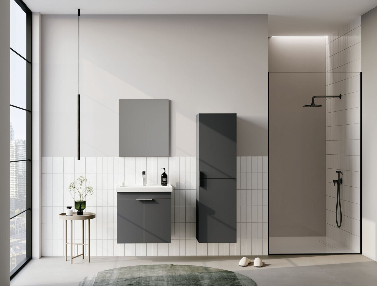 Dulap de baie cu chiuvetă, Hanah Home, Desna 50, Antracit mat — imaginea 3