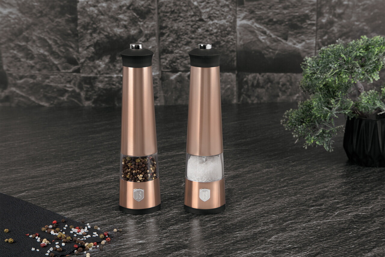 Set 2 rasnite electrice pentru sare/piper Berlinger Haus, Rose Gold, inox/ceramica, roz/negru - imagine 5