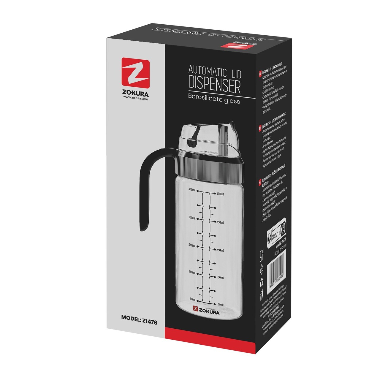 Sticla dispenser cu capac automat, sticla borosilicata, 450ml - Zokura - view 4