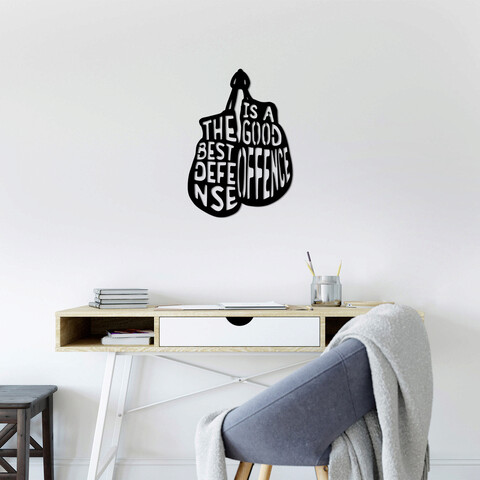 Decoratiune de perete, the best defense is a good offence, metal, 50 x 70 cm, negru