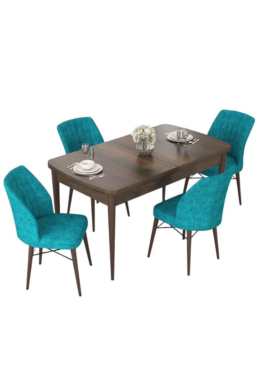 Set masa extensibila si scaune (5 piese), Hanah Home, Nef, Model baroc din lemn / turcoaz — imaginea 2