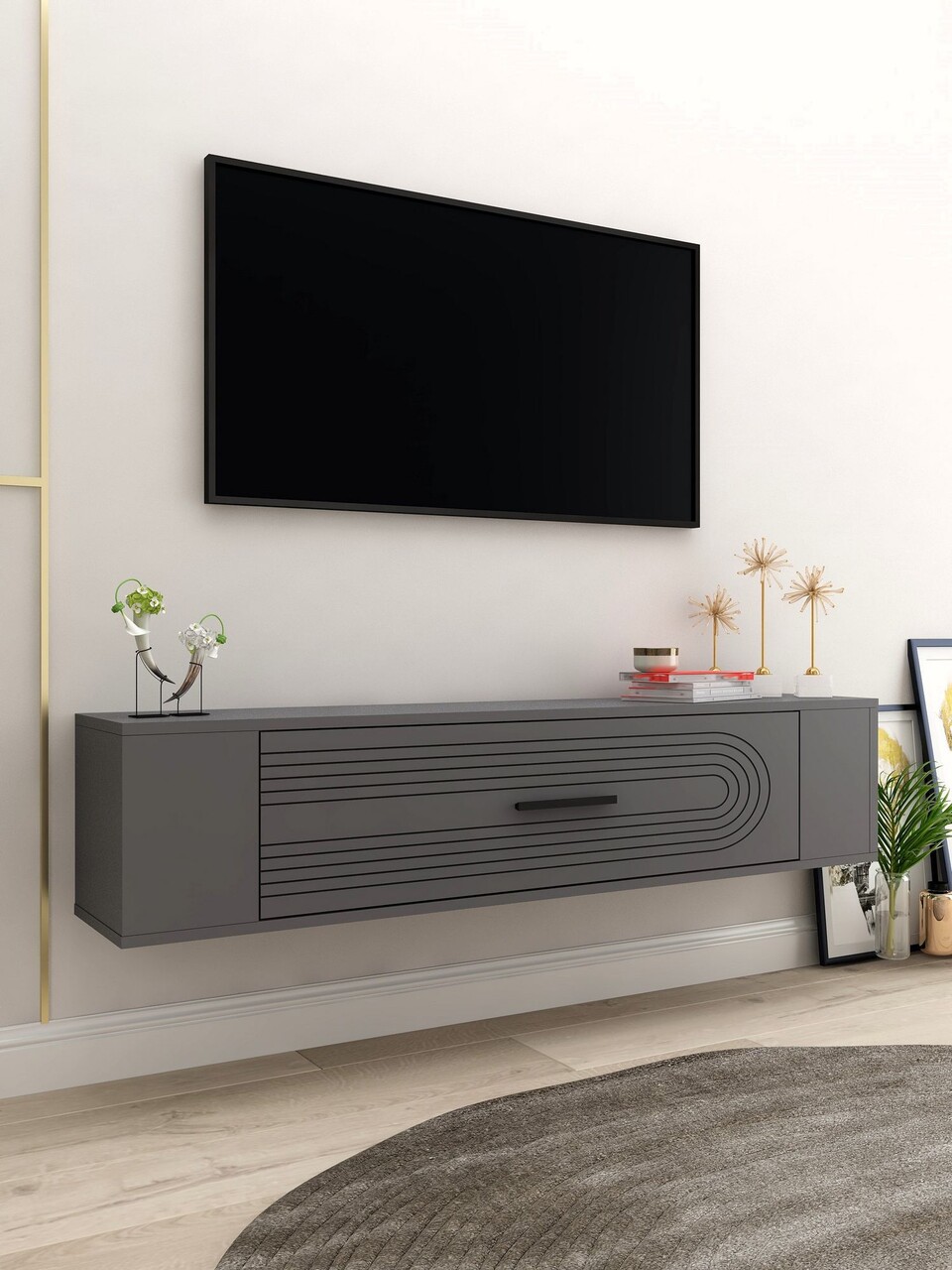 Comoda TV, Hanah Home, Restol 3, 120x33.2x26.4 cm, PAL , Antracit - view 2