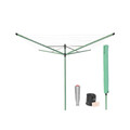 Uscator de rufe rotativ cu 4 brate + cu suport fixare pamant + husa + set carlige rufe, Brabantia, Lift-O-Matic, 50 m capacitate de uscare, otel, verde
