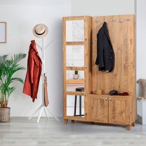 Dulap cu pantofar, cuier si oglinda sihirli atlantic, vella, 125x36x196 cm, pine