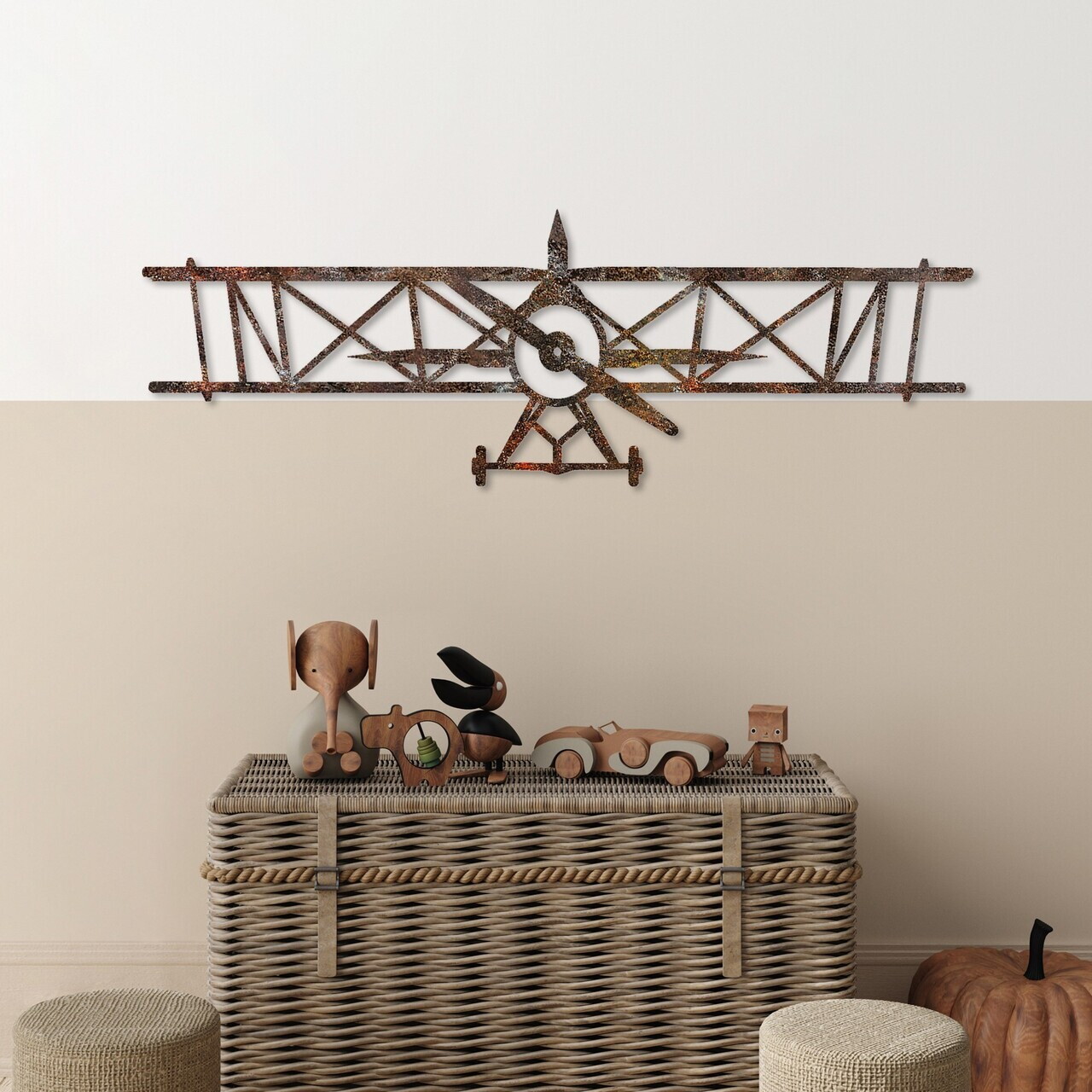 Decoratiune de perete, Rusty Airplane, Dimensiune: 23 x 70 cm, Maro antichizat — imaginea 2