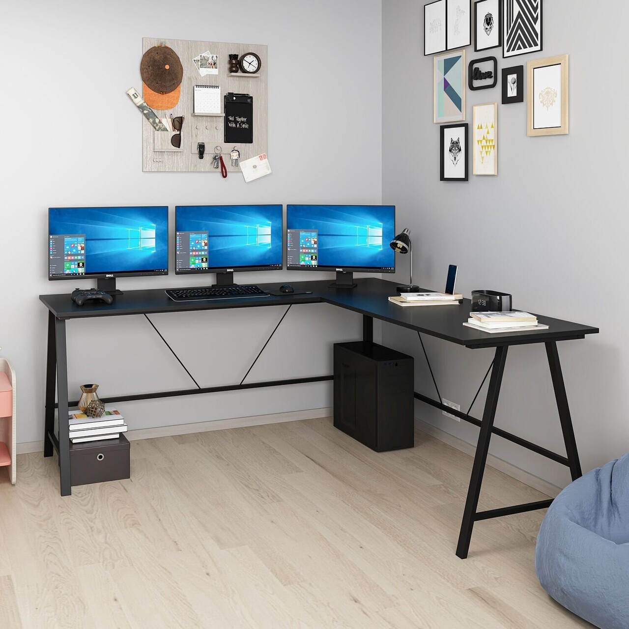 Birou, Minerva, Team L, 180x76x60 cm, PAL, Negru - 1 | YEO